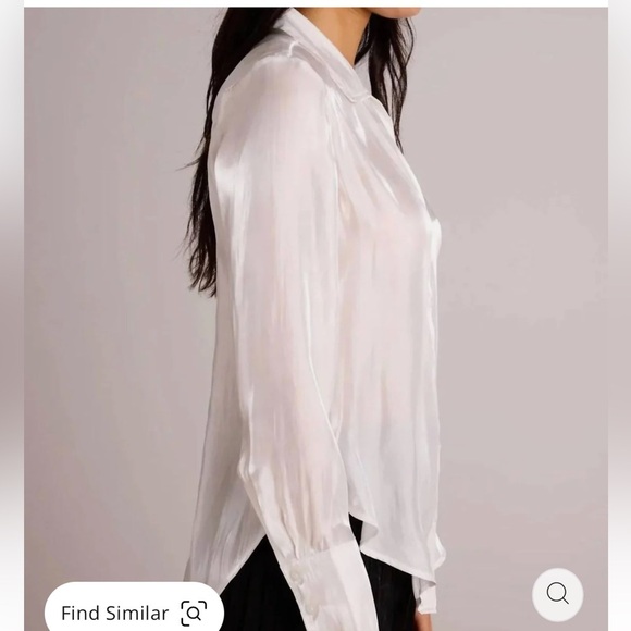 Bella Dahl Shirt Tail Button Down White Shimmer Blouse Sz M - Picture 2 of 8